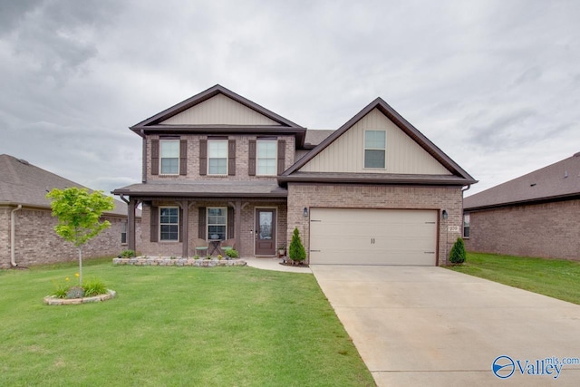 109 Wyatt Miles Ln, Toney, AL 35773 - craftsman-style house featuring a front lawn, brick siding, driveway, and a garage