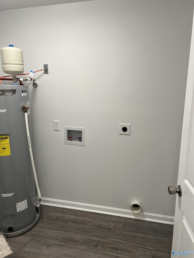 212 Nelson St NW, Hartselle, AL 35640 - washroom featuring electric water heater, dark hardwood / wood-style floors, hookup for an electric dryer, and hookup for a washing machine