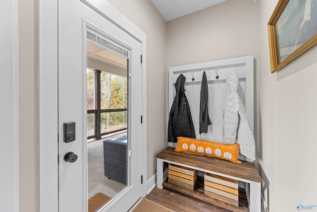 mudroom with hardwood / wood-style floors