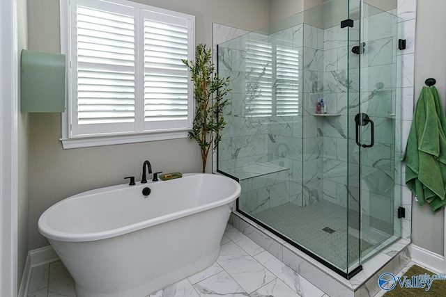 bathroom featuring independent shower and bath