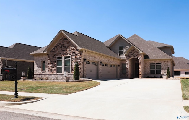 view of front facade with a garage and a front lawn