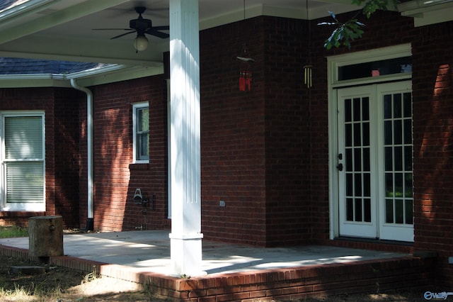 view of patio / terrace featuring french doors and a ceiling fan