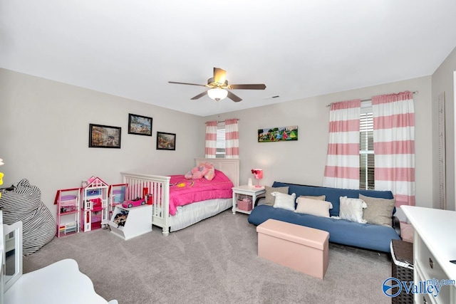 bedroom with carpet and ceiling fan