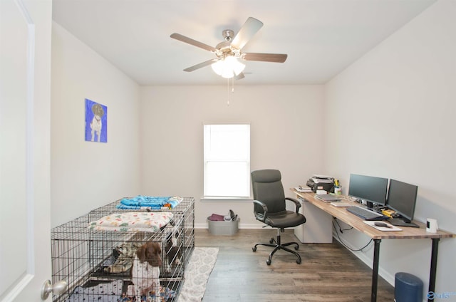 14267 Leadenhall Ln, Athens, AL 35613 - office area with a ceiling fan, wood finished floors, and baseboards