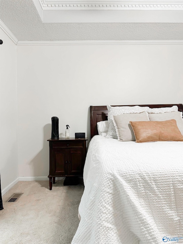 108 Mountain Home Rd, Trinity, AL 35673 - carpeted bedroom with crown molding, baseboards, and a textured ceiling