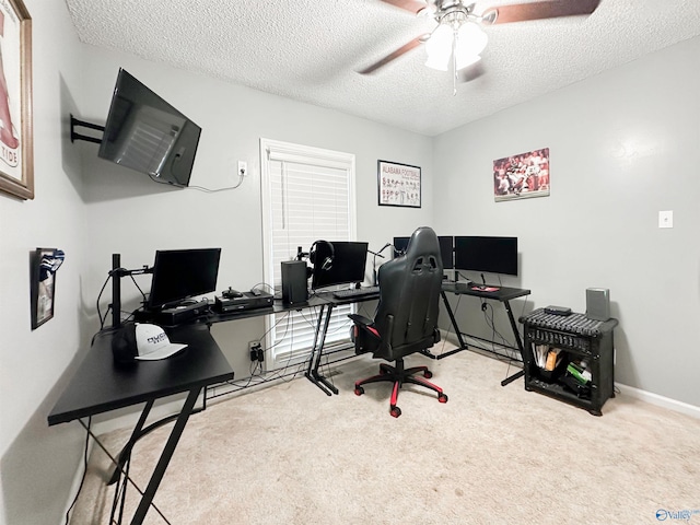 108 Mountain Home Rd, Trinity, AL 35673 - office area with carpet flooring, ceiling fan, a textured ceiling, and baseboards