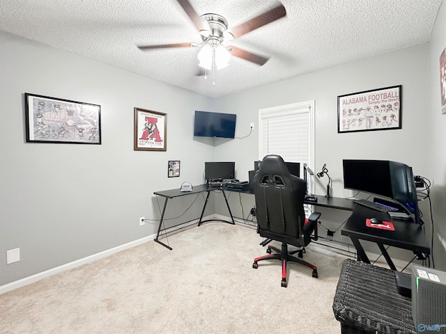 108 Mountain Home Rd, Trinity, AL 35673 - office space featuring a ceiling fan, carpet flooring, a textured ceiling, and baseboards