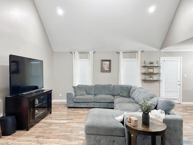 108 Mountain Home Rd, Trinity, AL 35673 - living room with vaulted ceiling, light wood-type flooring, baseboards, and recessed lighting