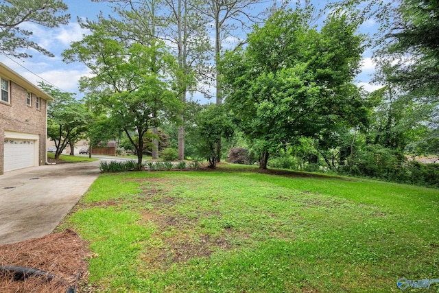 view of yard with a garage