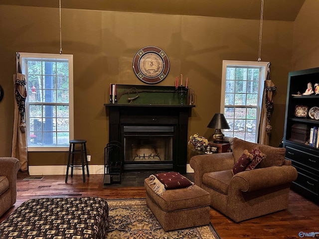 sitting room with plenty of natural light and wood-type flooring