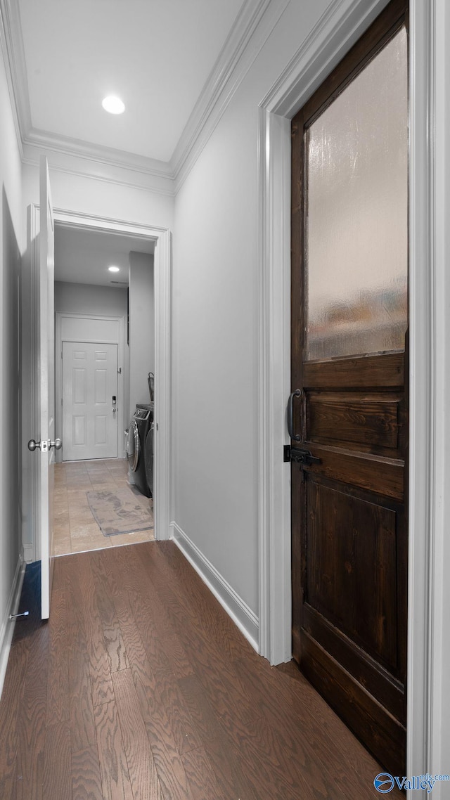 110 Ginamey Cir, Meridianville, AL 35759 - corridor with wood finished floors and ornamental molding