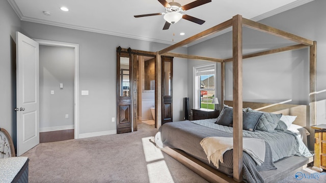 110 Ginamey Cir, Meridianville, AL 35759 - carpeted bedroom with ornamental molding, recessed lighting, connected bathroom, and a ceiling fan