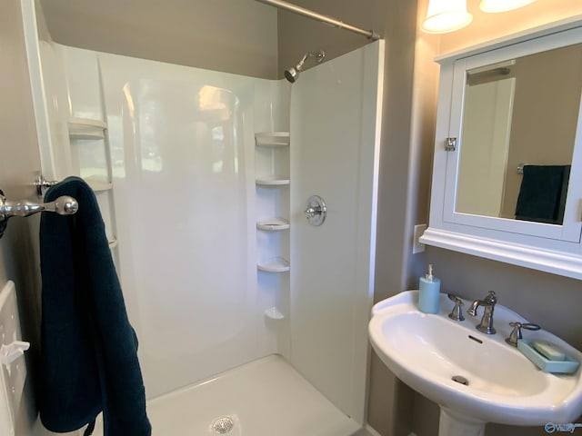 bathroom with walk in shower and sink