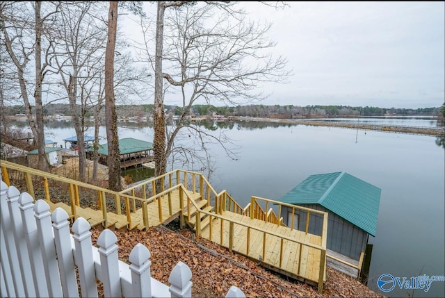 view of dock featuring a water view