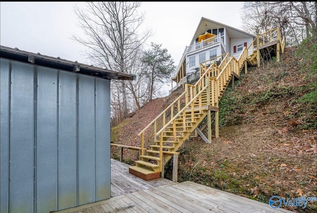 wooden terrace with stairs