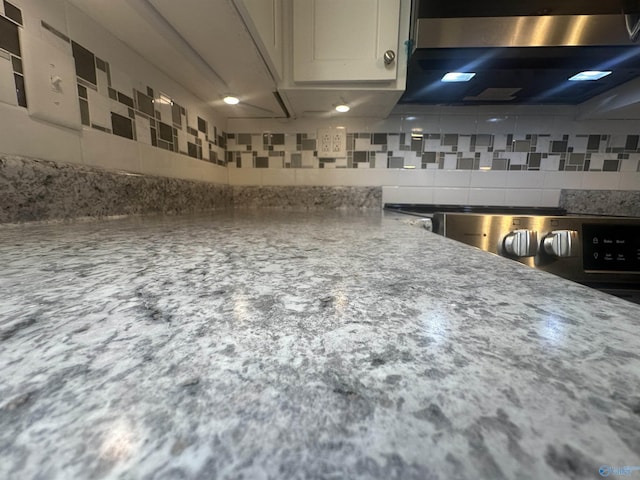 interior details with backsplash and ventilation hood