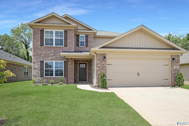 craftsman-style house with a garage and a front lawn