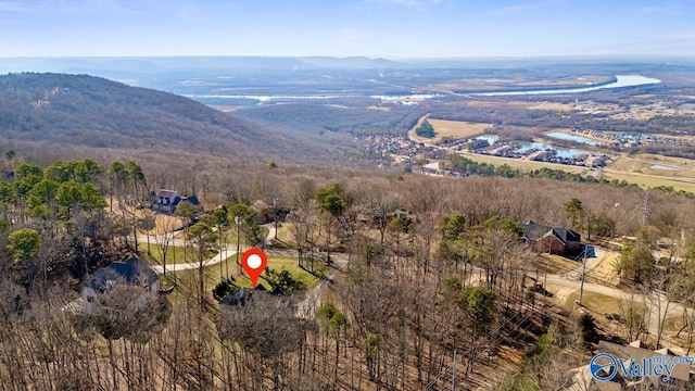 aerial view featuring a water and mountain view