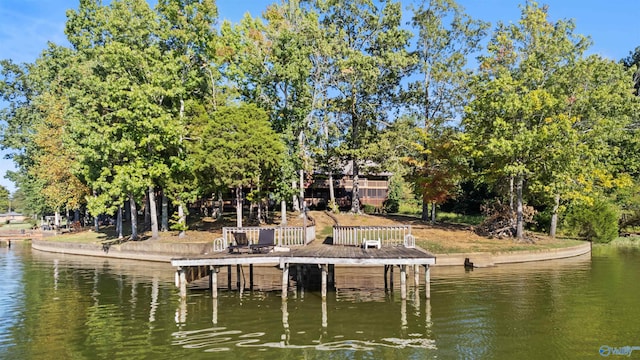 dock area featuring a water view