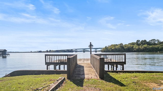 view of dock with a water view