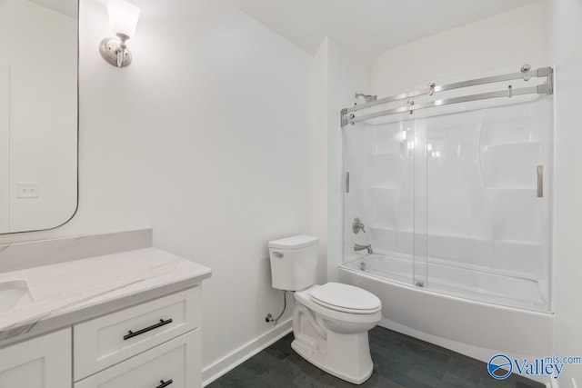 full bathroom featuring vanity, toilet, and washtub / shower combination