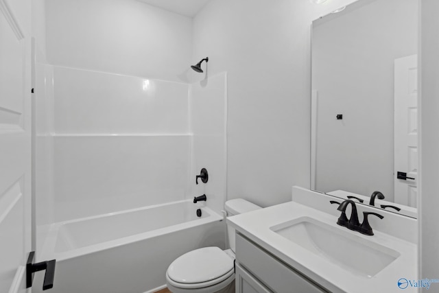 full bathroom with vanity, bathtub / shower combination, and toilet