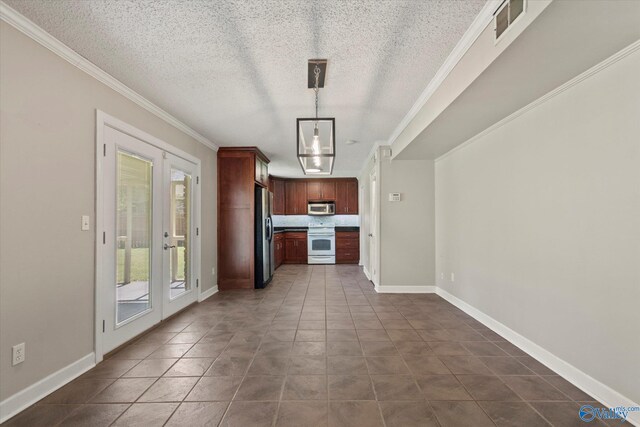 11021 Jean Rd SE, Huntsville, AL 35803 - interior space with stainless steel appliances, visible vents, ornamental molding, french doors, and decorative light fixtures