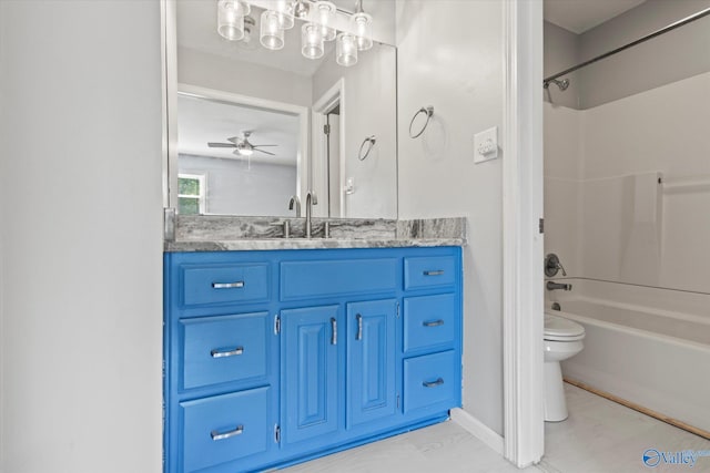 11021 Jean Rd SE, Huntsville, AL 35803 - full bathroom with shower / washtub combination, vanity, ceiling fan, and toilet