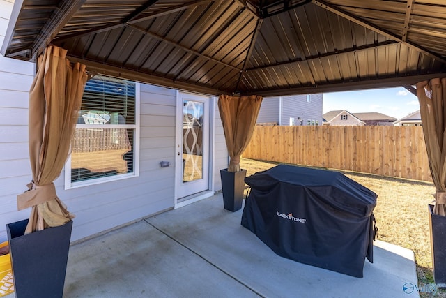 view of patio with a gazebo and area for grilling