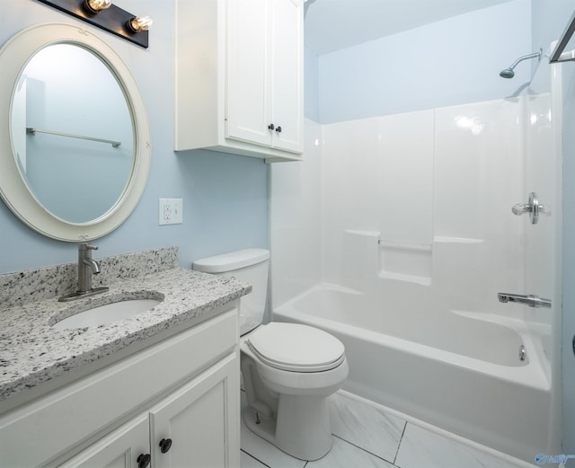 full bathroom with shower / bathtub combination, vanity, and toilet