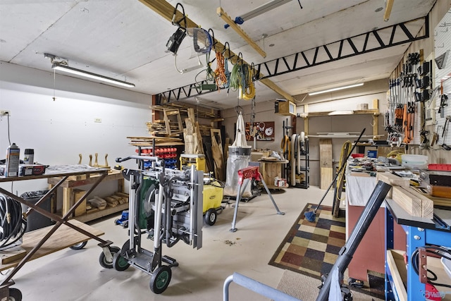 garage featuring a workshop area