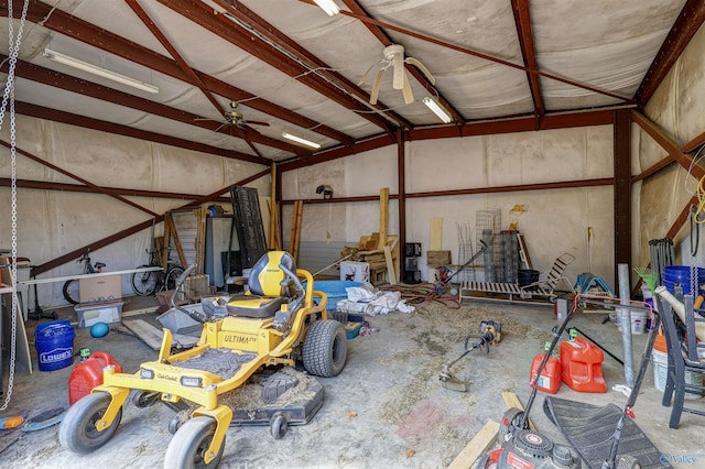 garage with ceiling fan