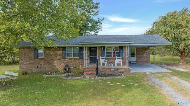 ranch-style home with a front lawn and a carport