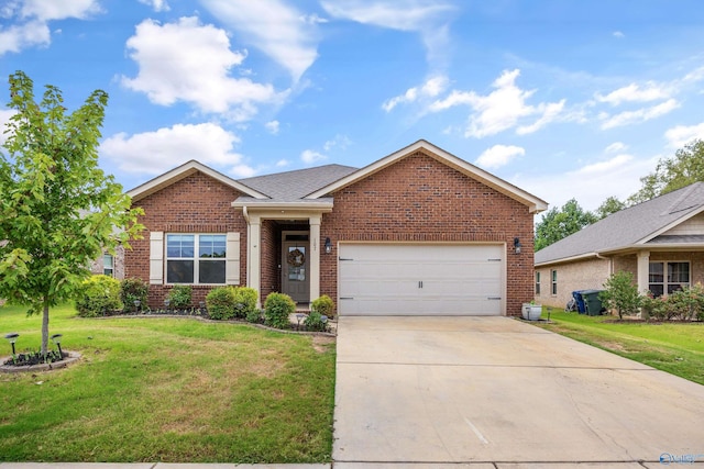 view of front facade with a garage and a front yard