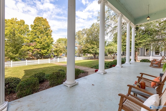 view of patio featuring a porch