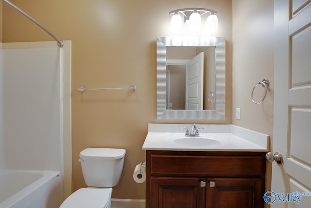 full bathroom featuring shower / bathtub combination, vanity, and toilet