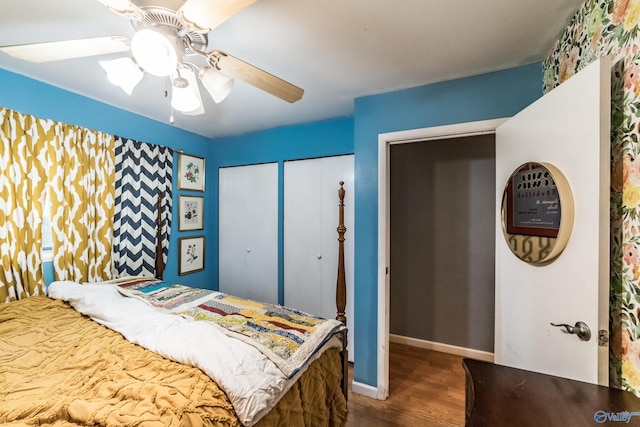 2122 Fernbrook Dr NE, Huntsville, AL 35811 - bedroom featuring dark wood-style floors, baseboards, and a ceiling fan