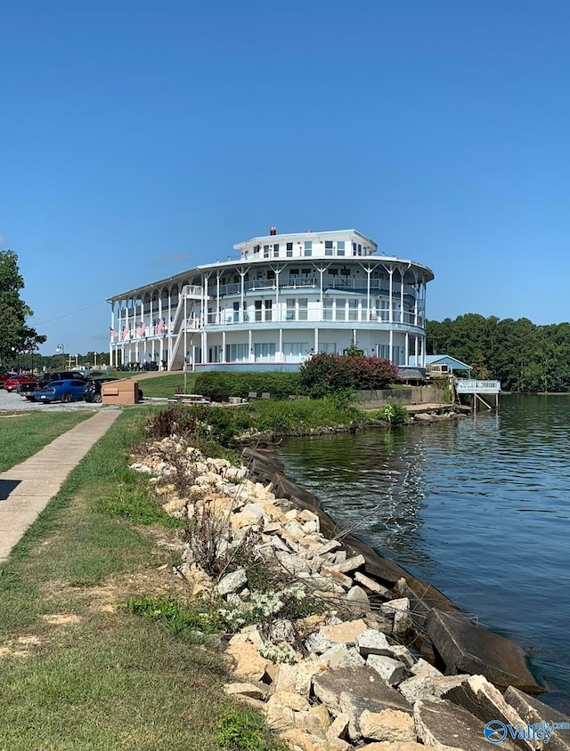 exterior space with a water view