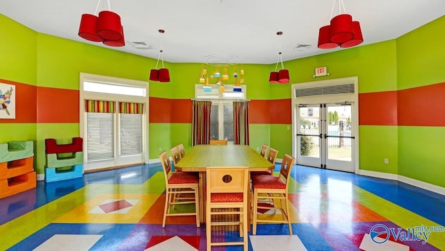 game room featuring french doors