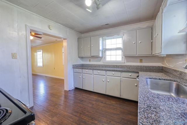 1324 Mckinley Ave NE, Huntsville, AL 35801 - kitchen with a healthy amount of sunlight, crown molding, a ceiling fan, and a sink