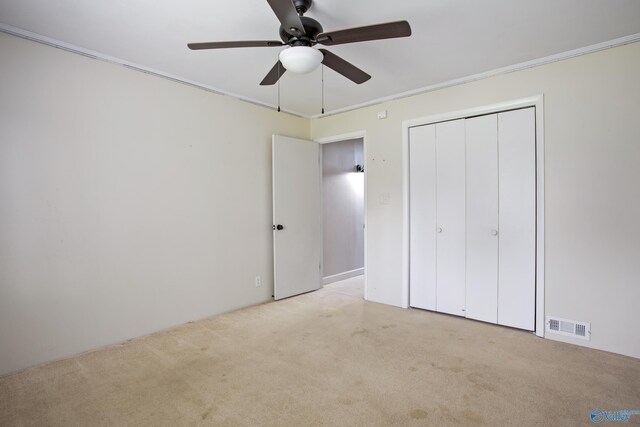 carpeted home office featuring ceiling fan and ornamental molding