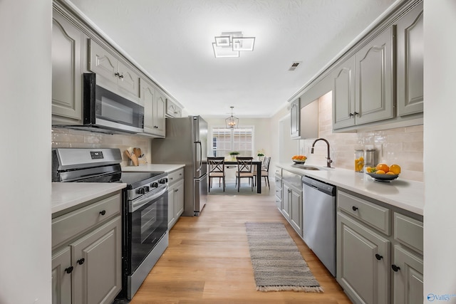 1417 Smith Ave SW, Decatur, AL 35603 - kitchen with appliances with stainless steel finishes, a sink, gray cabinets, backsplash, and light countertops