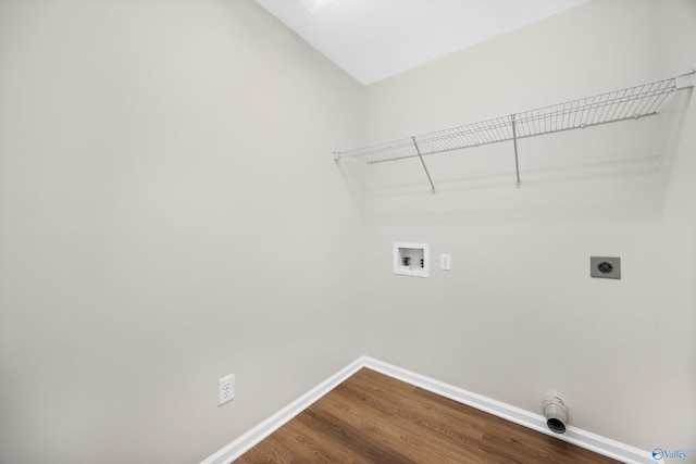1417 Smith Ave SW, Decatur, AL 35603 - washroom with electric dryer hookup, hookup for a washing machine, baseboards, and dark wood-type flooring