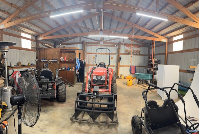 garage with metal wall