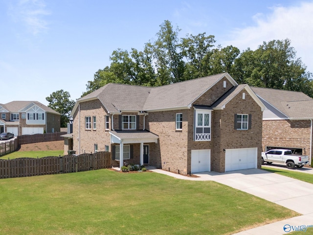 view of front of house featuring a garage and a front lawn