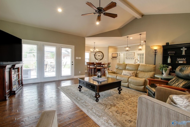 1405 Cedarhurst Ct, Decatur, AL 35603 - living room with a ceiling fan, healthy amount of natural light, dark wood-style floors, a chandelier, and recessed lighting