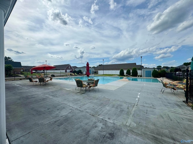 view of pool featuring a patio