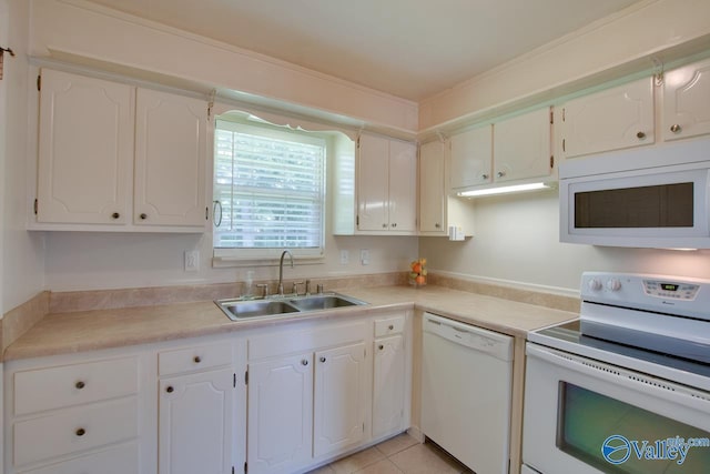 2404 Yorkshire Cir SW, Huntsville, AL 35803 - kitchen with white appliances, a sink, white cabinetry, and light countertops