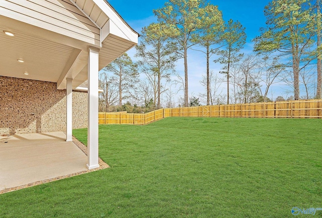 view of yard featuring a patio area and a fenced backyard