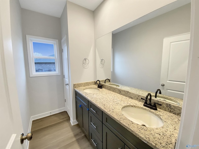 bathroom featuring vanity and hardwood / wood-style floors